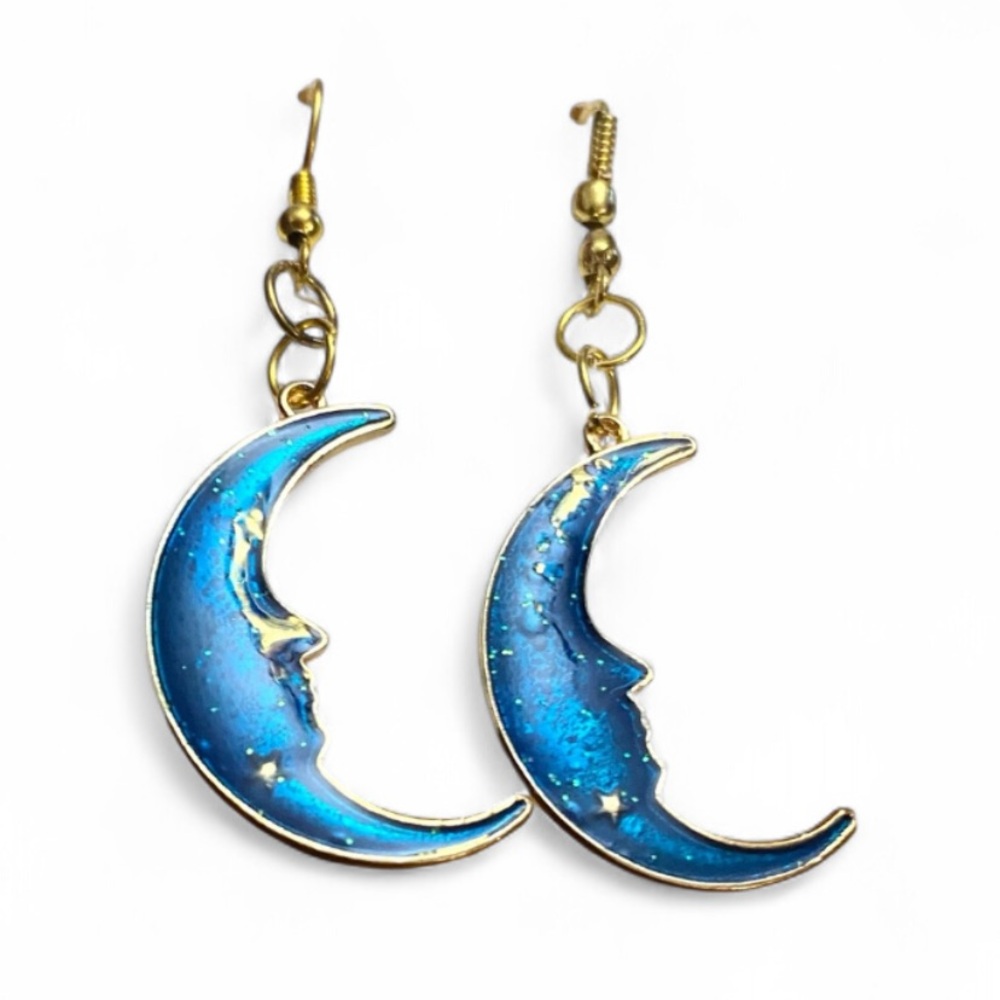 Lunar Elegance Gold, Blue dangling Earrings